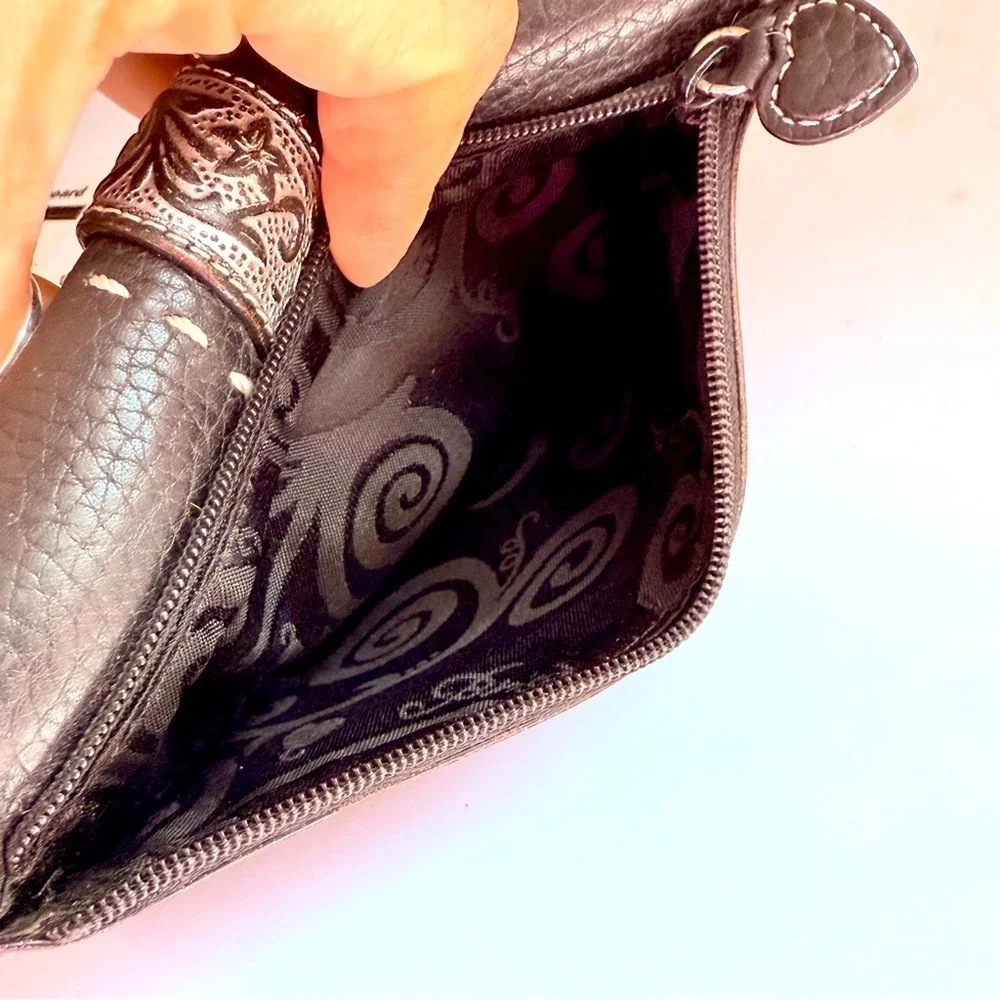 Brighton Leather Tooled Beaded Snap Wallet Organizer Crossbody Bag
